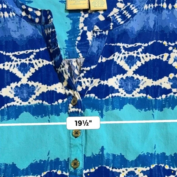 Sleeveless Resort Wear Blue Patterned Henley Top Size XL - Picture 6 of 7